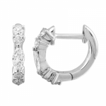 14k White Gold Shared Prong Diamond Huggie Earrings