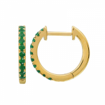 14k Yellow Gold Emerald Huggie Earrings