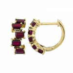 14k Yellow Gold Ruby Diamond Huggie Earrings