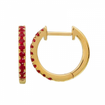 14k Yellow Gold Ruby Huggie Earrings