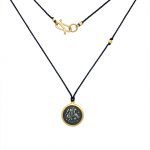 22K Gold Wrapped Roman Coin Pendant on Black Silk Cord
