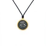 22K Gold Wrapped Roman Coin Pendant on Black Silk Cord