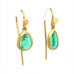 22K Gold Wrapped Free Form Emeralds Drop Earrings