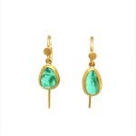 22K Gold Wrapped Free Form Emeralds Drop Earrings