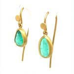 22K Gold Wrapped Free Form Emeralds Drop Earrings