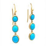 22K Gold Wrapped Triple Free Form Turquoise Drop Earrings