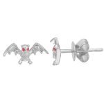 14k White Gold Bat With Ruby Eye Earrings