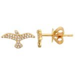14K Yellow Gold Bird Diamond Pave Studs