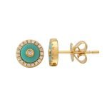 14k Yellow Gold Turquoise Diamond Stud Earrings