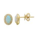 14k Yellow Gold Opal Diamond Earrings