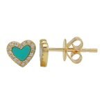 14k Yellow Gold Heart Turquoise Stud Earrings
