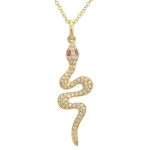 14k Yellow Gold Diamond Snake Necklace / Ruby Eye