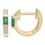 14k Yellow Gold Emerald Huggie Earrings