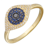 14k Yellow Gold Evil Eye Gemstone Ring