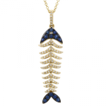 14k Yellow Gold Diamond Fishbone Necklace