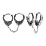 14k White Gold Double Handcuff Black Diamond Earring / Sold As A Single