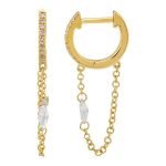 14k Yellow Gold Marquise Shape Floating Diamond Huggie Earrings