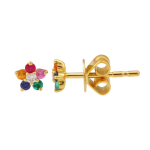 14k Yellow Gold Multicolored Gemstone Flower Stud Stud Earrings