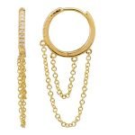 14k Yellow Gold Diamond Double Chain Huggie Earring