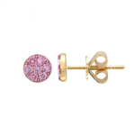 14k Yellow Gold Pink Sapphire With Color Rhodium Circle Stud Earrings