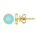 14k Yellow Gold Enamel Circle Diamond Stud Earrings