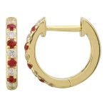 14k Yellow Gold Ruby & Diamond Huggie Earrings