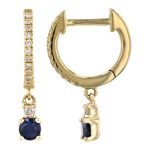 14k Yellow Gold Sapphire Dangling Huggie Earrings