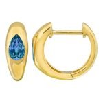 14k Yellow Gold Inlay Pear Shaped Blue Topaz Earrings