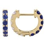 14k Yellow Gold Half Sapphire & Half Diamond Eternity Huggie Earrings