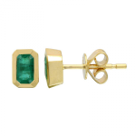 14k Yellow Gold Emerald Shape Emerald Stud Earrings/ Bezel Set