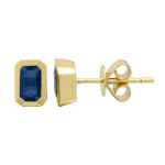 14k Yellow Gold Emerald Shape Sapphire Stud Earrings / Bezel Set