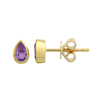 14k Yellow Gold Pear Shape Amethyst Stud Earrings / Bezel Set