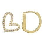 14k Yellow Gold Heart Diamond Huggie Earrings
