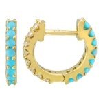 14k Yellow Gold Half Turquoise & Half Diamond Eternity Huggie Earrings