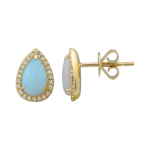 14k Yellow Gold Opal Diamond Earrings