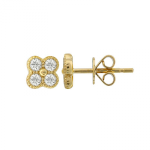 14k Yellow Gold Diamond Clover Stud Earrings