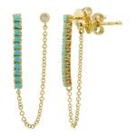 14k Yellow Gold Turquoise Tennis Double Stud Earrings