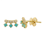 14k Yellow Gold Turquiose & Diamond Stud Earrings