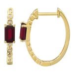 14k Yellow Gold Ruby Diamond Huggie Earrings