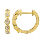 14k Yellow Gold Bezel Setting Diamond Huggie Earrings