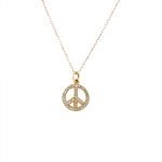 14K Yellow Gold Diamond Pave Peace Charm Necklace