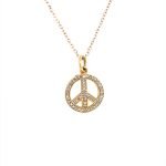 14K Yellow Gold Diamond Pave Peace Charm Necklace