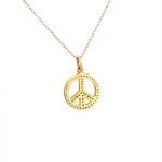14K Yellow Gold Diamond Pave Peace Charm Necklace