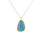 22K Gold Wrapped Free Form Australian Opal Necklace