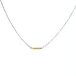 22K Gold Hammered Thin Bar Pendant on Silver Chain 8mm