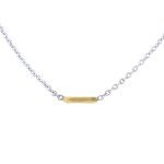 22K Gold Hammered Thin Bar Pendant on Silver Chain 8mm