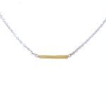 22K Gold Hammered Thin Bar Pendant on Silver Chain 14mm