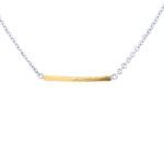 22K Gold Hammered Thin Bar Pendant on Silver Chain 18mm