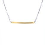 22K Gold Hammered Thin Bar Pendant on Silver Chain 24mm