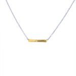 22K Gold Hammered Thin Bar Pendant on Silver Chain 14mm